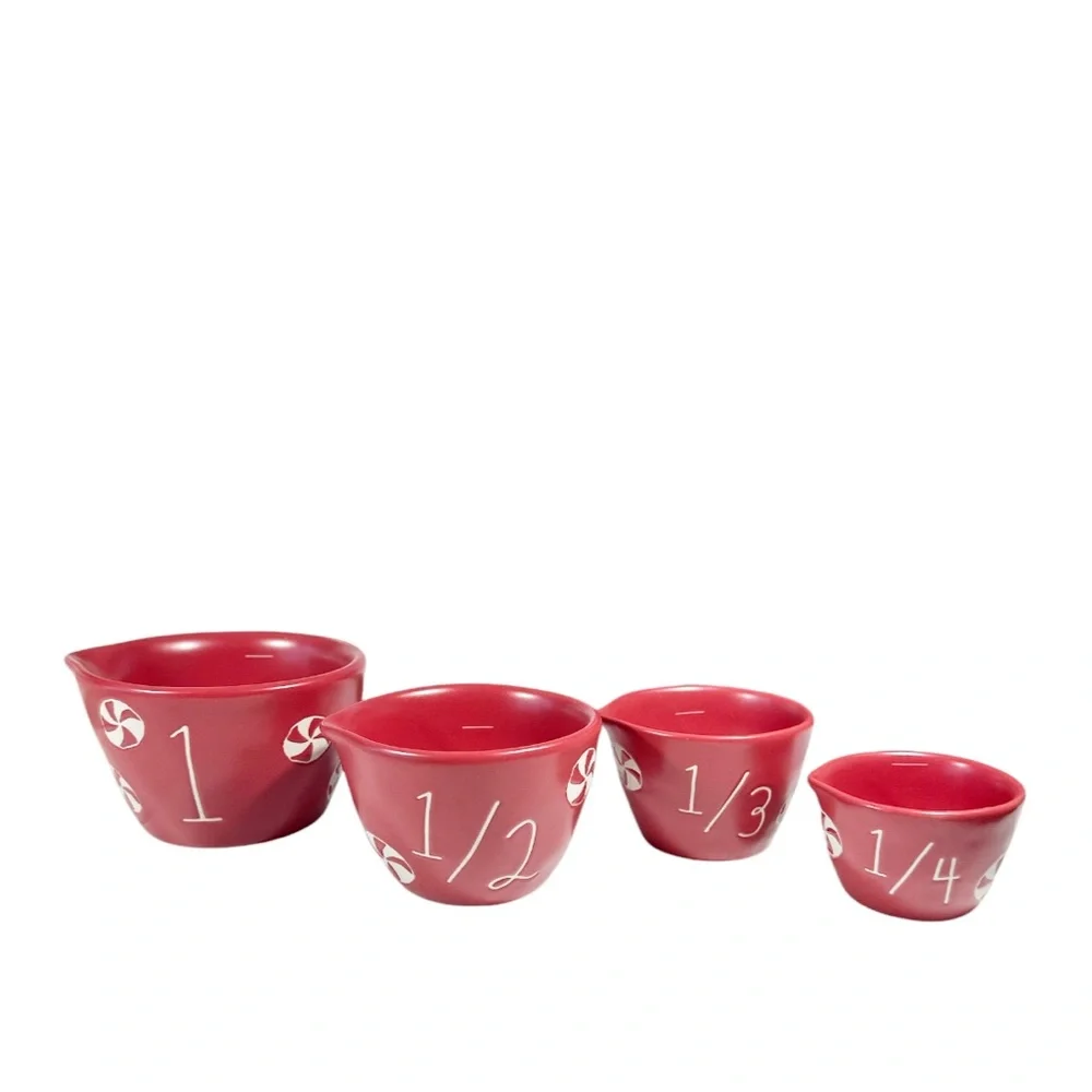 NEW Rae Dunn PEPPERMINT SWIRL CHRISTMAS Measuring Cup Set/4